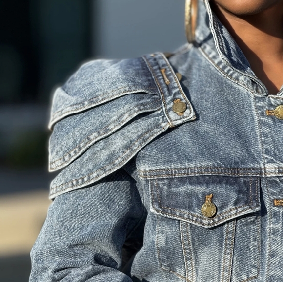 Unique Denim Jacket with Empire Shoulder Details - Picture 2 of 16